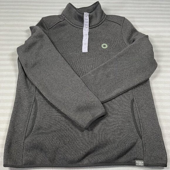 L.L.Bean Pullover Womens Large Gray Quarter Snap Mock Neck Sweater Fleece Knit - Picture 1 of 11